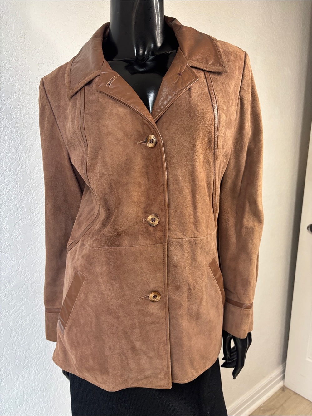 VTG 1970s Women's Suede Button-Front Coat Jacket - Brown